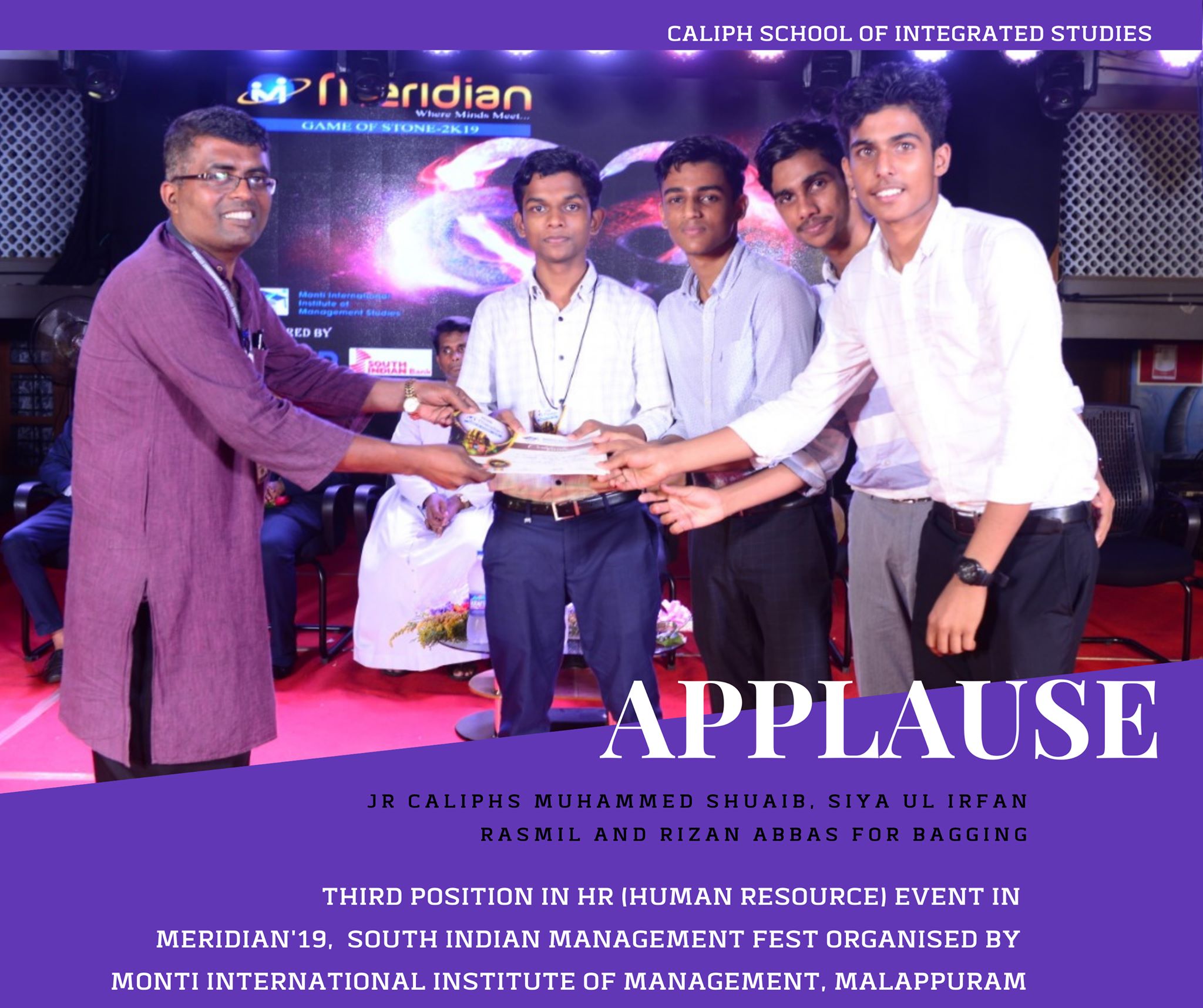 Second Runners Up: HR Event at Meridian '19 State level management fest organised by Monti institute of Management Studies, Malappuram