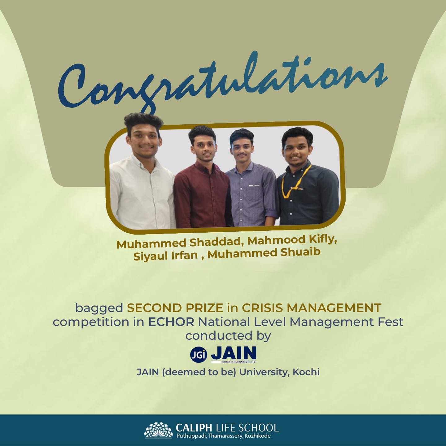 Caliphs bagged second prize in Crisis management event at Kochi